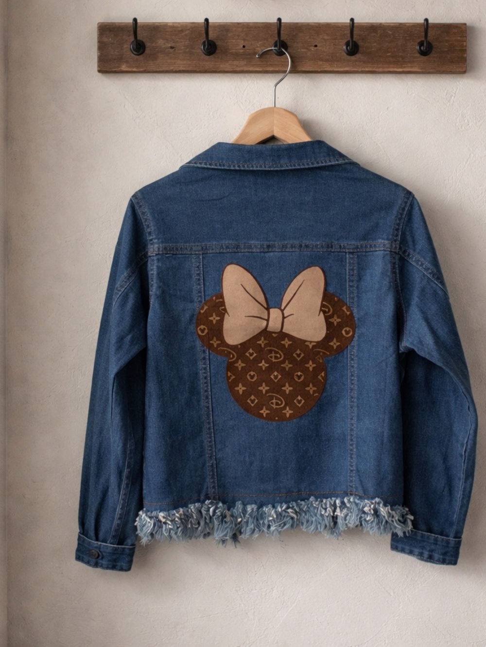 Girls' Denim Jacket with Brown Minnie Bow Patch